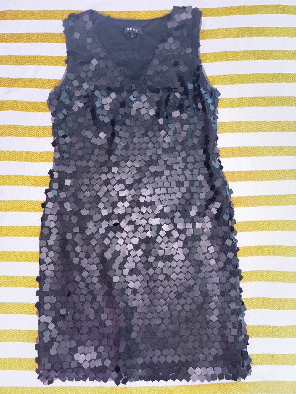 DKNY Black Sequin Sleeveless Shift Dress